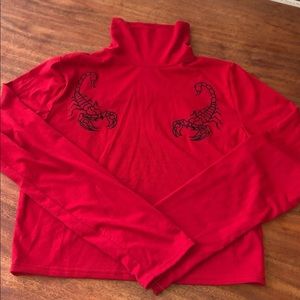Red Turtleneck with Scorpion Embroidery